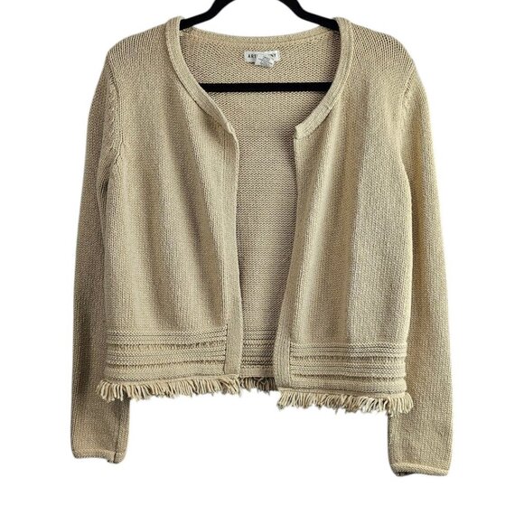 Artisan NY Cardigan Boho Fringe Knit Beige Open Front Sweater - Picture 1 of 9
